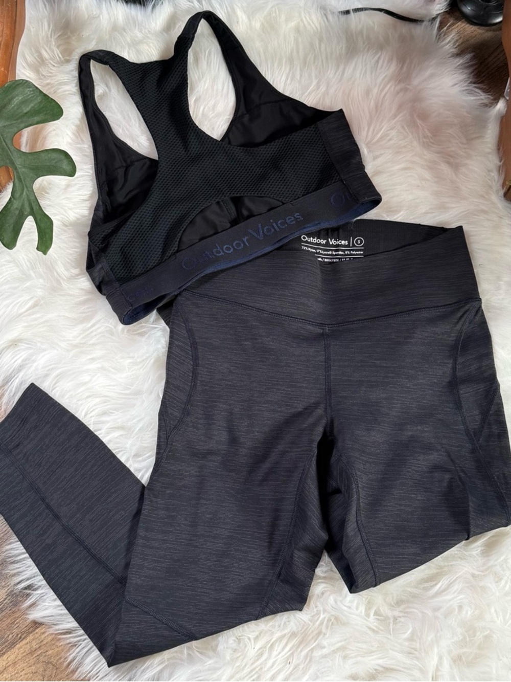 Outdoor Voices Black and Navy Athletic Bra and Leggings Set